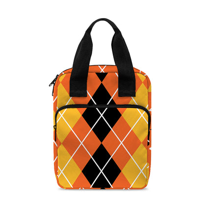 Black And Orange Argyle Pattern Print Bible Tote Bag