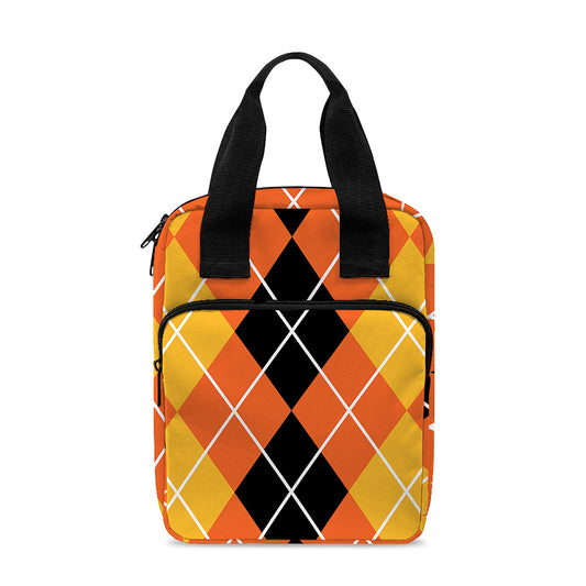 Black And Orange Argyle Pattern Print Bible Tote Bag