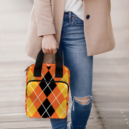 Black And Orange Argyle Pattern Print Bible Tote Bag