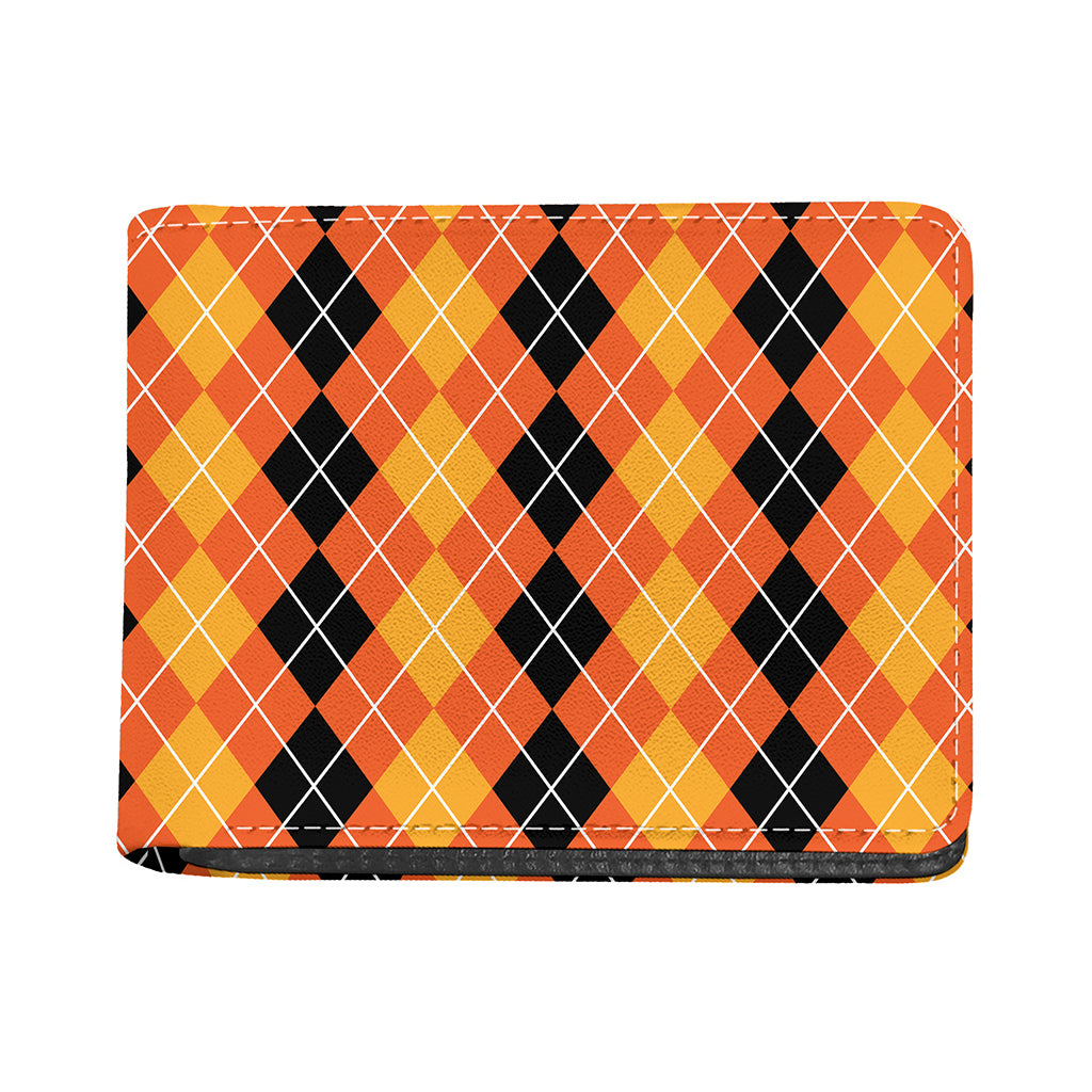 Black And Orange Argyle Pattern Print Bifold Wallet