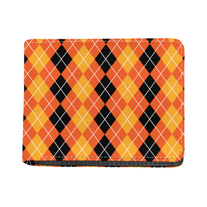 Black And Orange Argyle Pattern Print Bifold Wallet