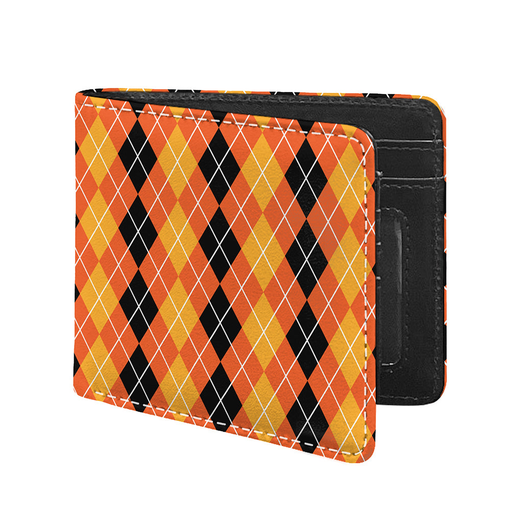 Black And Orange Argyle Pattern Print Bifold Wallet