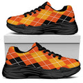 Black And Orange Argyle Pattern Print Black Chunky Shoes