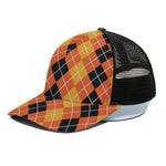 Black And Orange Argyle Pattern Print Black Mesh Trucker Cap