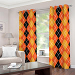 Black And Orange Argyle Pattern Print Blackout Grommet Curtains