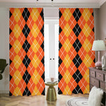 Black And Orange Argyle Pattern Print Blackout Pencil Pleat Curtains