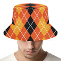 Black And Orange Argyle Pattern Print Bucket Hat