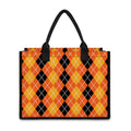 Black And Orange Argyle Pattern Print Canvas Tote Bag