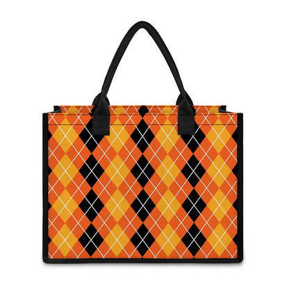 Black And Orange Argyle Pattern Print Canvas Tote Bag