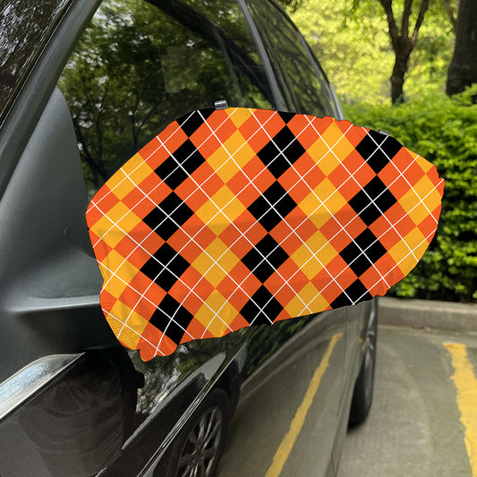 Black And Orange Argyle Pattern Print Car Side Mirror Covers