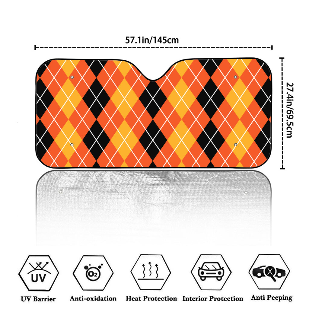 Black And Orange Argyle Pattern Print Car Windshield Sun Shade