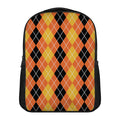Black And Orange Argyle Pattern Print Casual Backpack