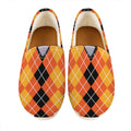 Black And Orange Argyle Pattern Print Casual Shoes