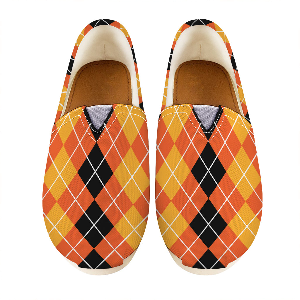 Black And Orange Argyle Pattern Print Casual Shoes