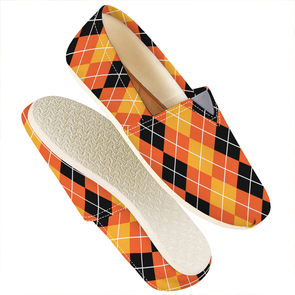 Black And Orange Argyle Pattern Print Casual Shoes