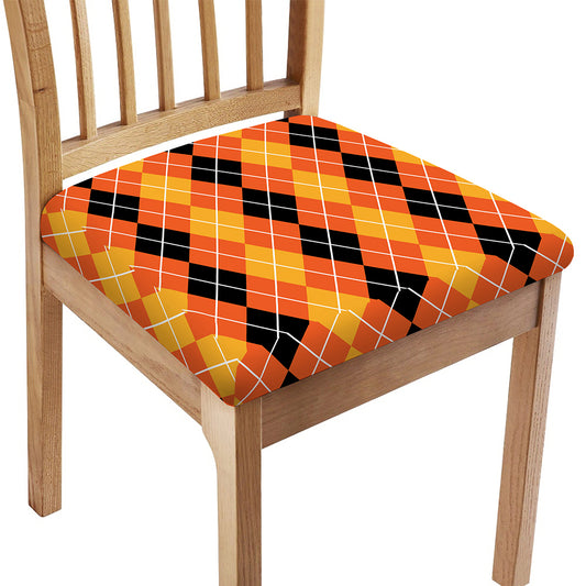 Black And Orange Argyle Pattern Print Chair Cushion Cover