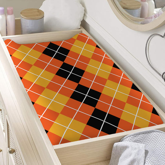 Black And Orange Argyle Pattern Print Changing Pad Cover
