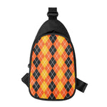 Black And Orange Argyle Pattern Print Chest Bag