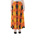Black And Orange Argyle Pattern Print Chiffon Maxi Skirt