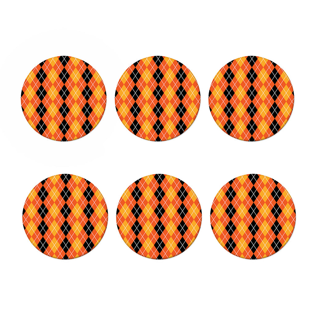 Black And Orange Argyle Pattern Print Coaster Set