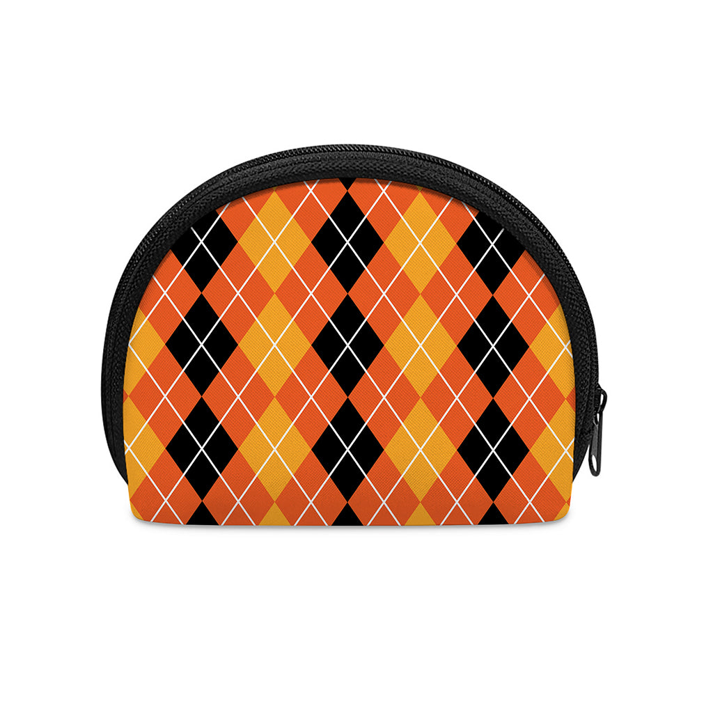 Black And Orange Argyle Pattern Print Coin Purse
