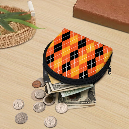 Black And Orange Argyle Pattern Print Coin Purse