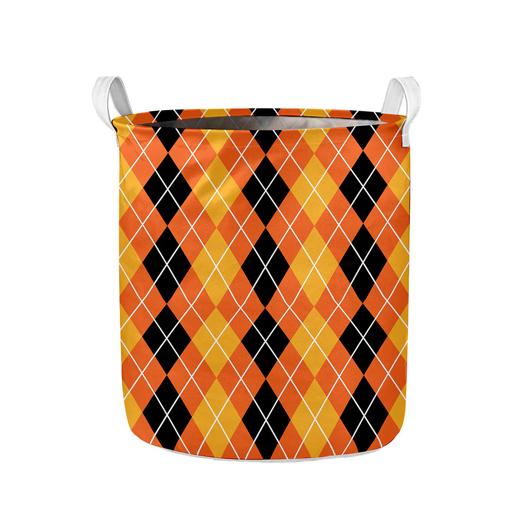 Black And Orange Argyle Pattern Print Collapsible Laundry Basket