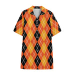 Black And Orange Argyle Pattern Print Cotton Hawaiian Shirt