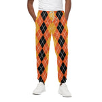 Black And Orange Argyle Pattern Print Cotton Pants