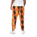 Black And Orange Argyle Pattern Print Cotton Pants