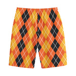 Black And Orange Argyle Pattern Print Cotton Shorts