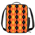 Black And Orange Argyle Pattern Print Crossbody Lunch Bag