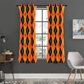 Black And Orange Argyle Pattern Print Grommet Curtain Panels