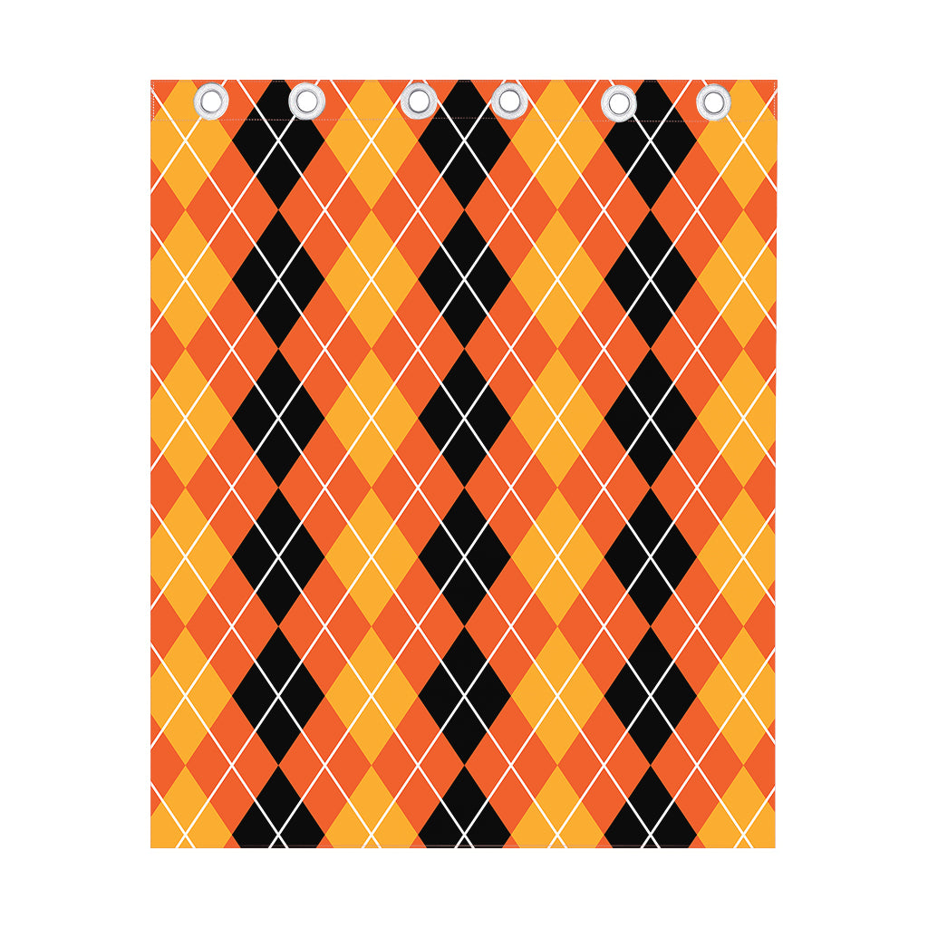 Black And Orange Argyle Pattern Print Curtain