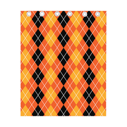 Black And Orange Argyle Pattern Print Curtain
