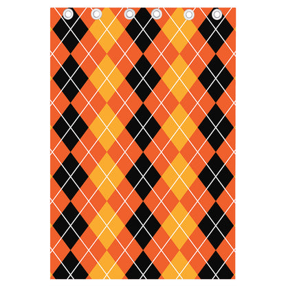 Black And Orange Argyle Pattern Print Curtain