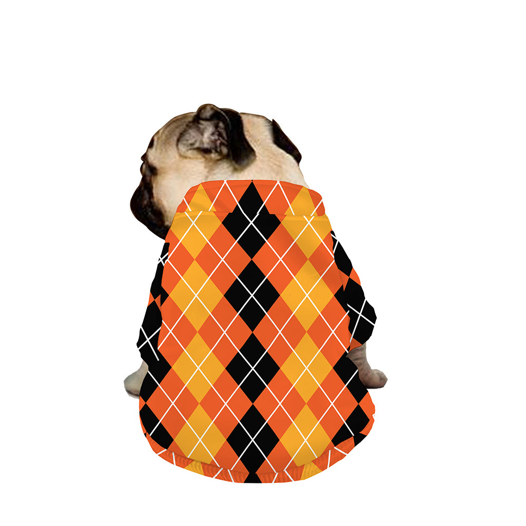 Black And Orange Argyle Pattern Print Dog Zip Up Jacket