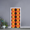 Black And Orange Argyle Pattern Print Door Sticker