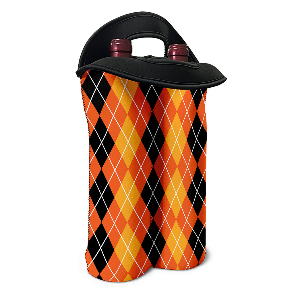 Black And Orange Argyle Pattern Print Double Neoprene Wine Tote