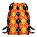 Black And Orange Argyle Pattern Print Drawstring Backpack