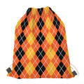 Black And Orange Argyle Pattern Print Drawstring Bag