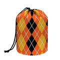 Black And Orange Argyle Pattern Print Drawstring Makeup Bag
