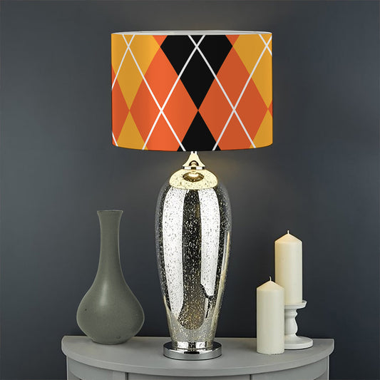 Black And Orange Argyle Pattern Print Drum Lamp Shade