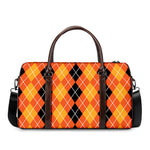 Black And Orange Argyle Pattern Print Duffle Bag