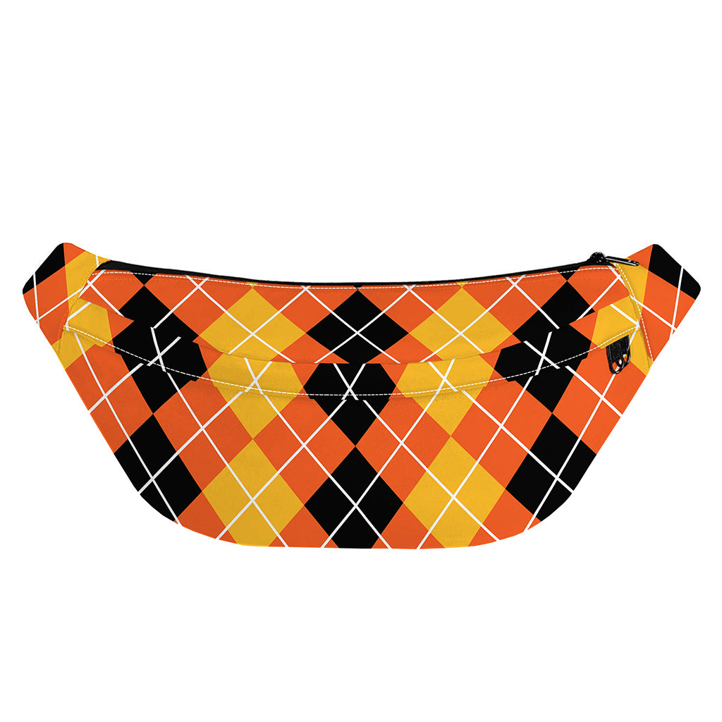Black And Orange Argyle Pattern Print Fanny Pack