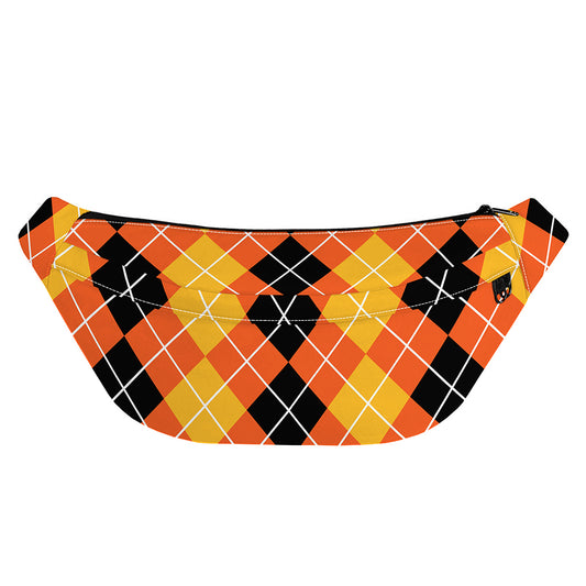 Black And Orange Argyle Pattern Print Fanny Pack