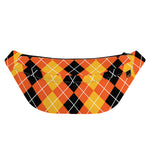 Black And Orange Argyle Pattern Print Fanny Pack