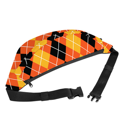 Black And Orange Argyle Pattern Print Fanny Pack