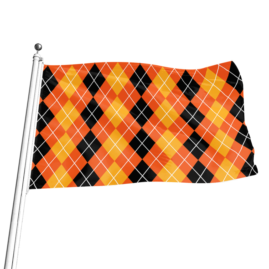 Black And Orange Argyle Pattern Print Flag