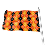 Black And Orange Argyle Pattern Print Flag